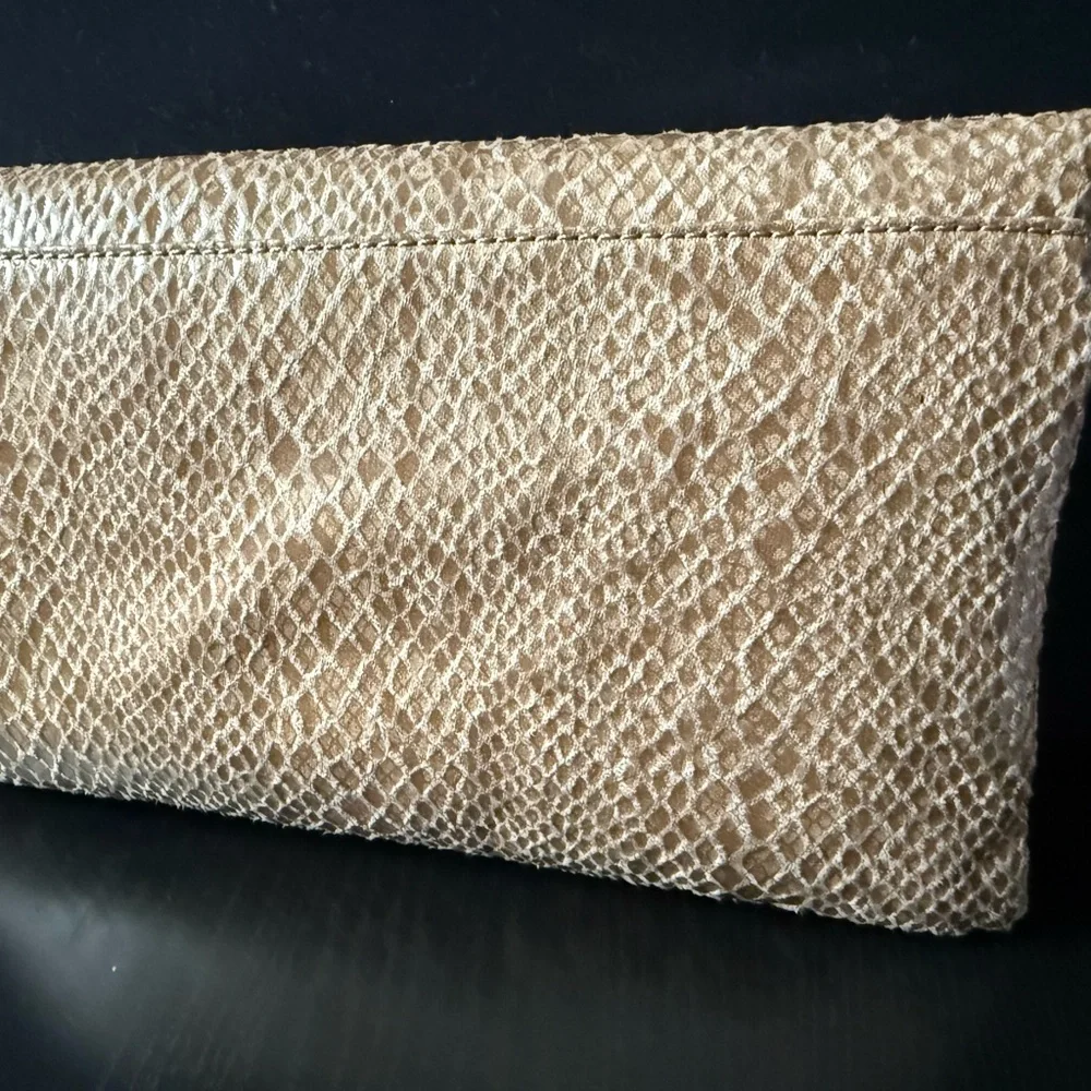 Banana Republic Textured Tan Foldover Clutch Silver Tassel